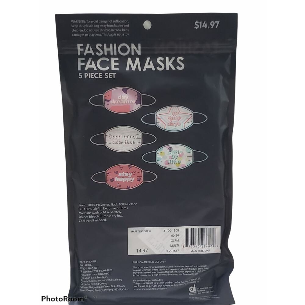 Positive Vibes Sayings Fashion Cloth Face Masks 5 Pack